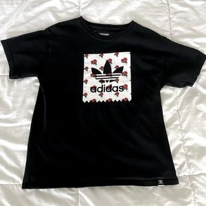 Adidas Black T-Shirt with Rose Details